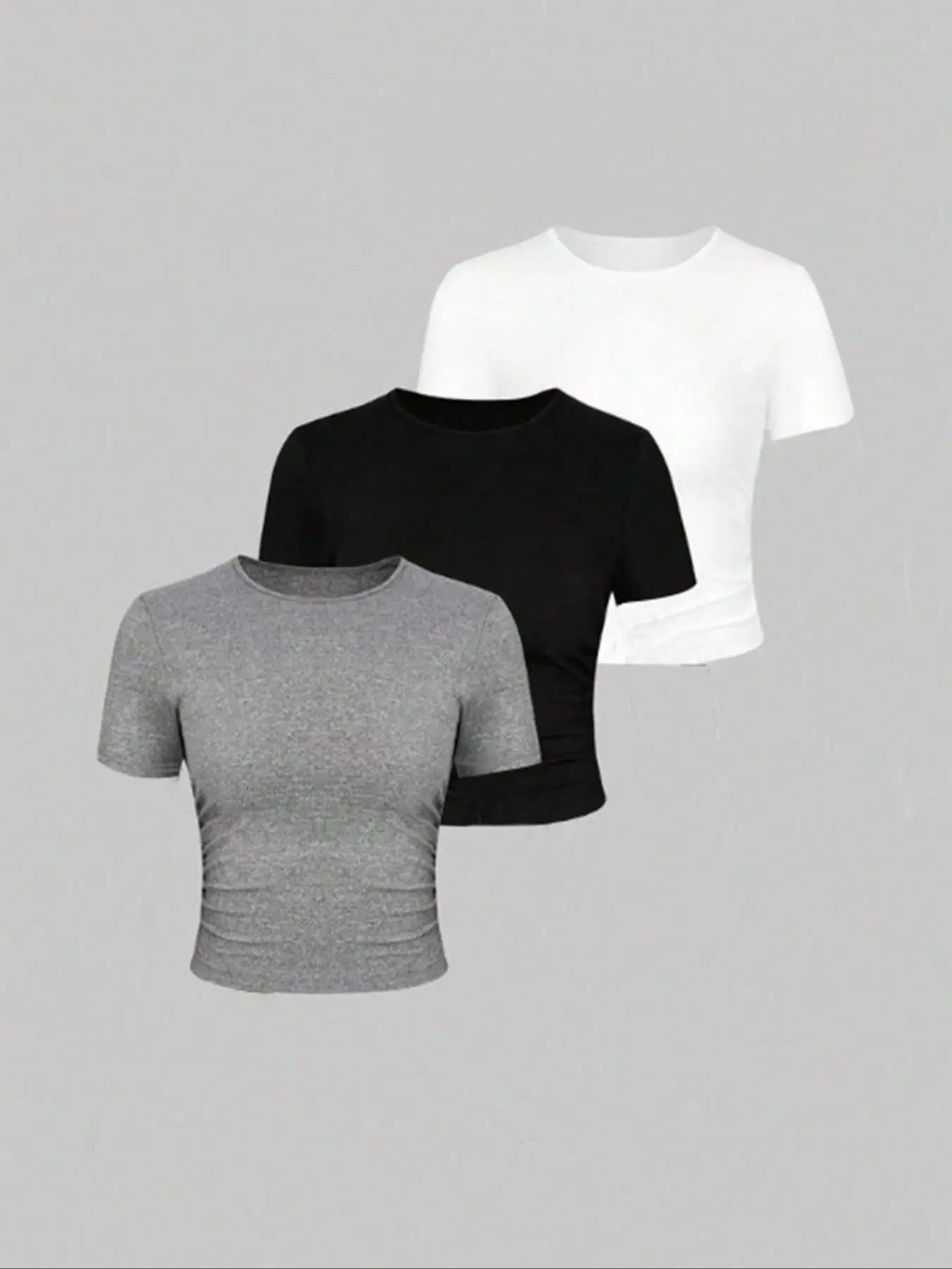 Women's Solid Round Neck Tee, Casual Short Sleeve Crew Neck T-shirt for Summer, Ladies Clothes for Daily Wear