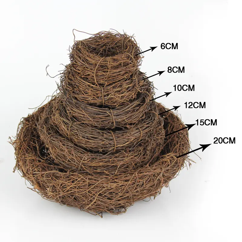 Lồng Tổ Chim Bằng Mây, Hình Tròn, 6-20Cm, Thủ Công Phục Sinh Dây Leo Thủ Công Tự Làm Mô Phỏng Tổ Chim, Đạo Cụ Trang Trí Trứng, Thích Hợp Cho Vườn Nhà, Nhà Chim 0