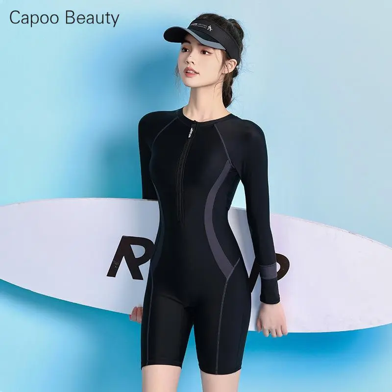 Outdoor Sport Sports swimsuit women's one-piece conservative flat angle new long sleeved racing training swimming pool professional