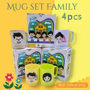 Gelas Mug Family Set 4 Pcs Gelas karakter Cangkir Family Cangkir Plastik Keluarga Karakter isi 4