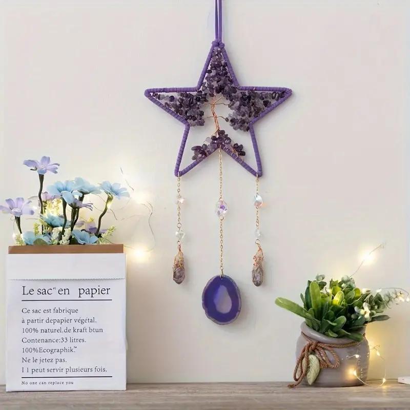 Star & Moon Design Dream Catcher, 1 Count Natural Agate Decor Hanging Ornament, Hanging Decor for Home Living Room Bedroom Garden 3
