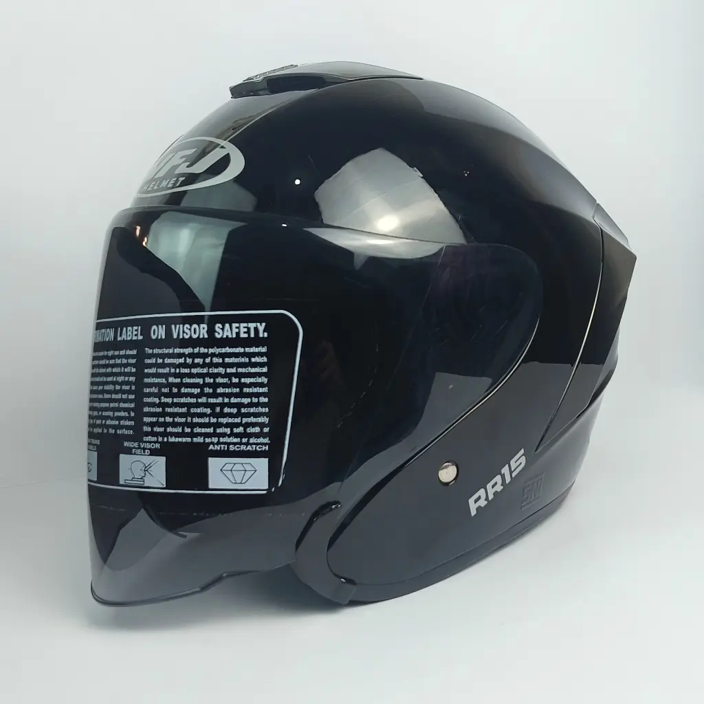 Helm Half Face / NFJ RR15 / BLAKC GLOS KACA VISOR RANDOM SMOKE/BENING Helm Premium Untuk Pria Dan Wanita Dewasa SNI (free dus packing) Motorcycle