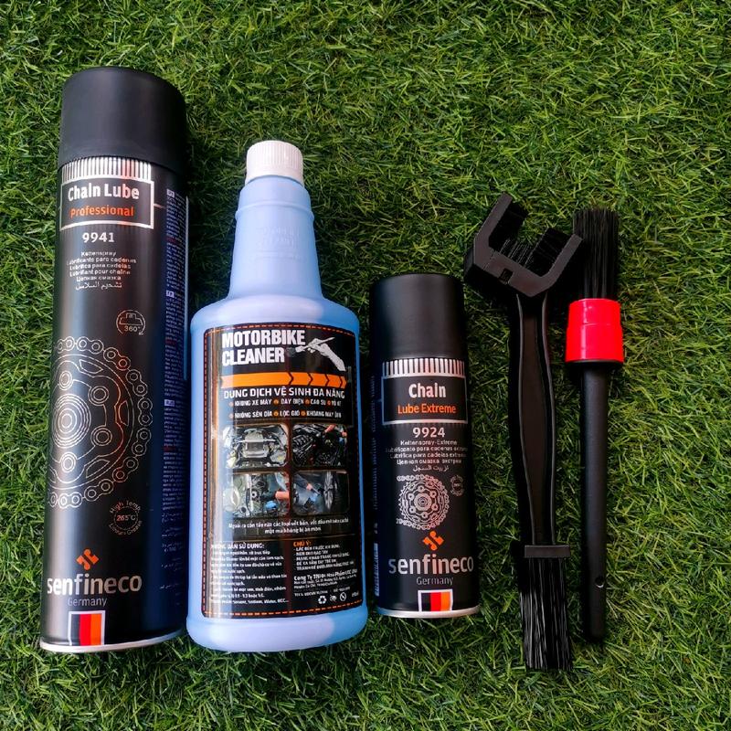 Combo Rửa đa năng Motobike Cleaner và dưỡng sên Senfineco tặng 2 cọ