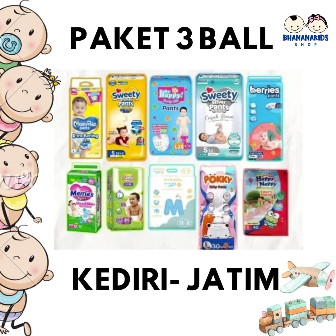 POPOK ALL MERK PAKET 3 BALL  (mamypoko,merries,babyhappy,dll) Baru lahir Bayi Balita Diaper