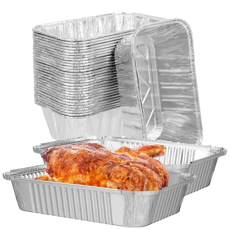 10Pcs Kitchen Disposable Rectangle Aluminum Foil Trays High Temperature Resistance Oil-proof BBQ Steaming Cooking Foil Tin