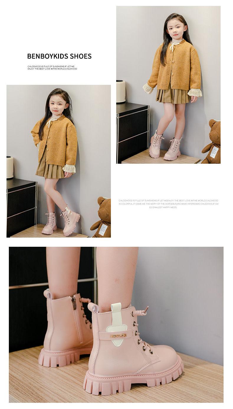 Product Introduction of รองเท้าบูทเด็ก รองเท้าบูทสั้นสำหรับเด็กผู้หญิง สไตล์เกาหลีใหม่ สไตล์ตะวันตก รองเท้าบูทเจ้าหญิง เหมาะสำหรับเด็กขนาดกลางและใหญ่ ซับในผ้าฟลีซ รองเท้าบูทมาร์ติน สำหรับเด็กผู้หญิง 3