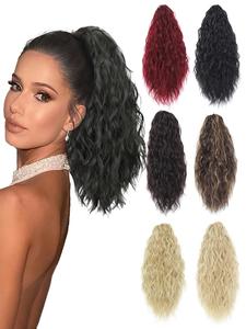Extensión de cola de caballo ondulada de 18 pulgadas, extensión de cola de caballo sintética con clip de garra natural y esponjosa, Postizo sintético para mujeres