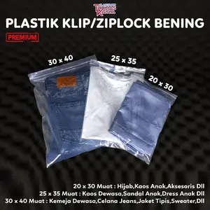 ECER Plastik Klip Ziplock Baju 20x30 25x35 30x40 Besar Bening Olshop Packing Hijab Distro Zipper PE Zip Lock