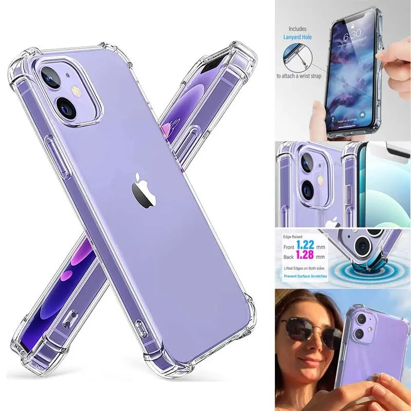 Clear Shockproof Phone Case For Apple iPhone 14 13 12 Mini 11 Pro Max XS Max X XR 8 7 6 6S Plus SE 2020 Silicone Case Back Cover