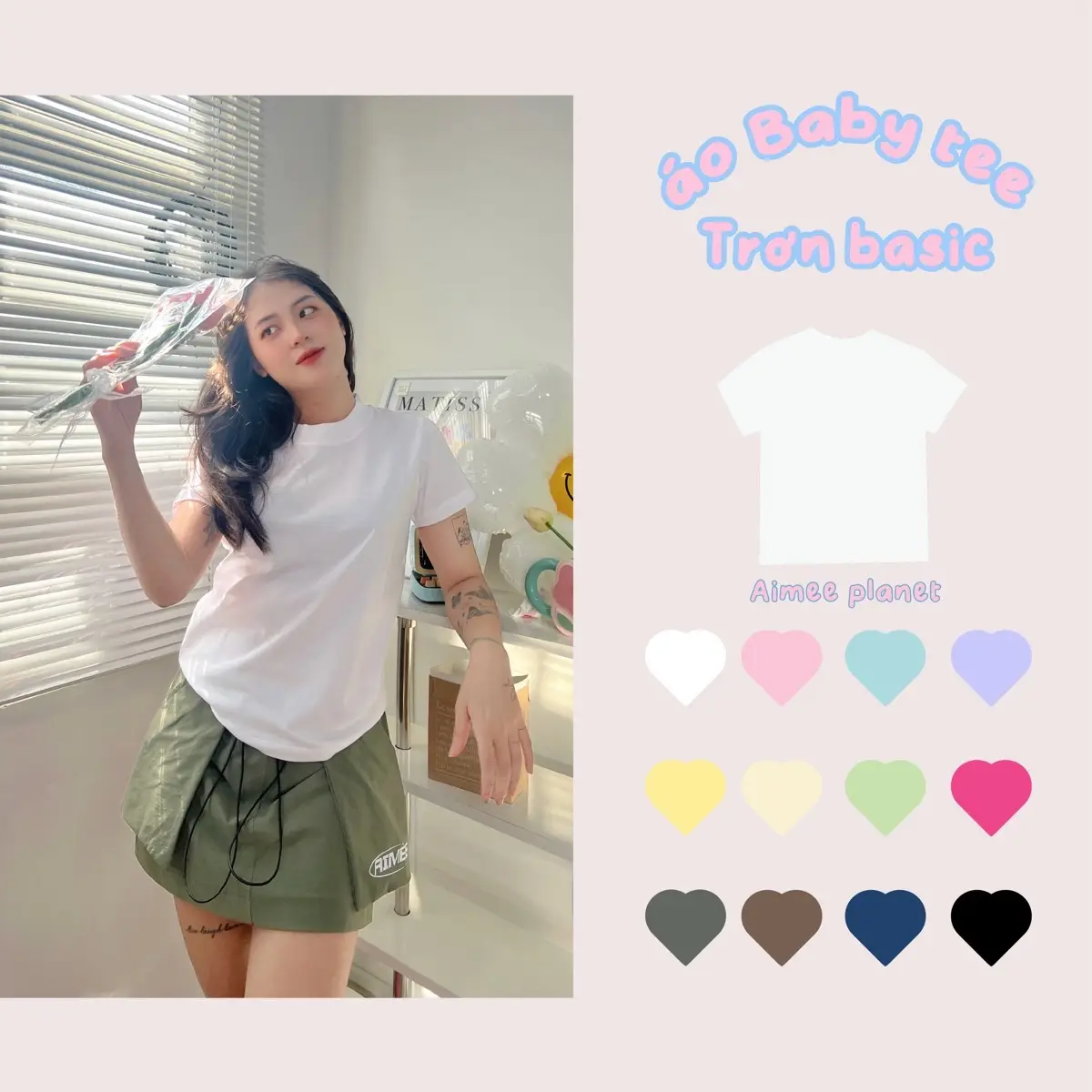 ÁO BABY TEE TRƠN BASIC chất cotton Nữ Cổ Tròn Top