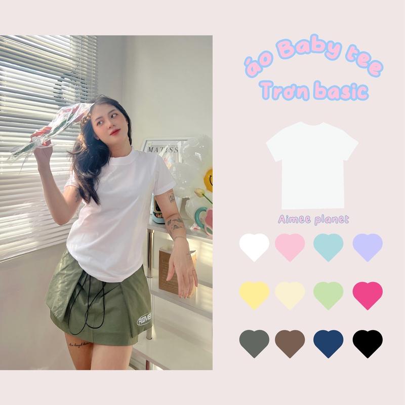 ÁO BABY TEE TRƠN BASIC chất cotton Nữ Cổ Tròn Top