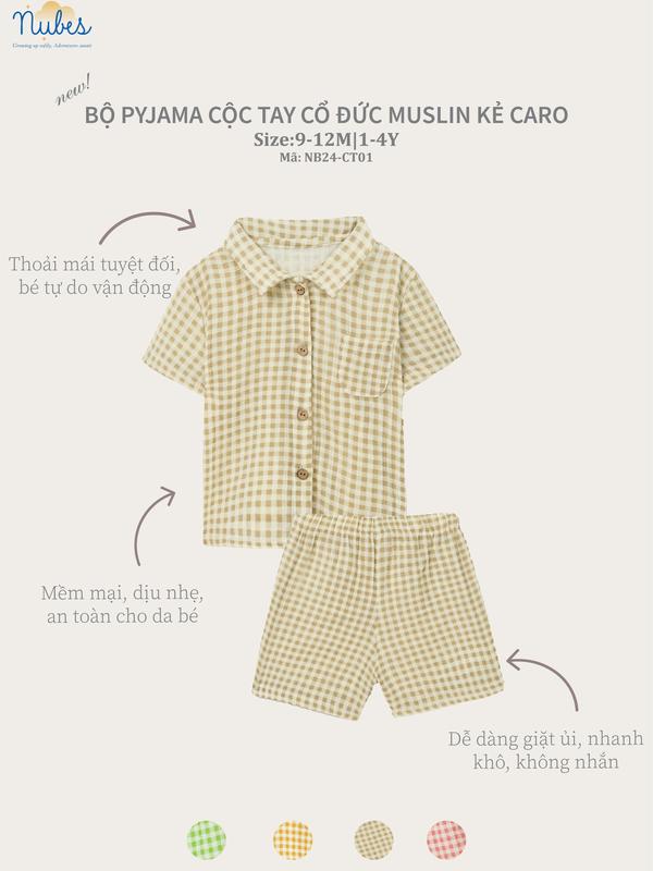 Bộ Pyjama Cộc Tay Bé Trai & Bé Gái Kẻ Caro Cổ Đức – Đồ Ngủ Hè Mát Mẻ [NUBES-CT01] 6