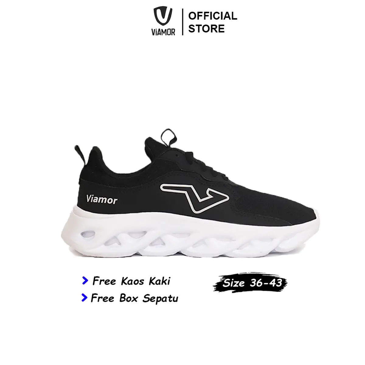 Sepatu Viamor Running Hero Series Hitam Putih / Sepatu Sneakers Casual Sport Pria Wanita Size 36-43 Kerja Shoes