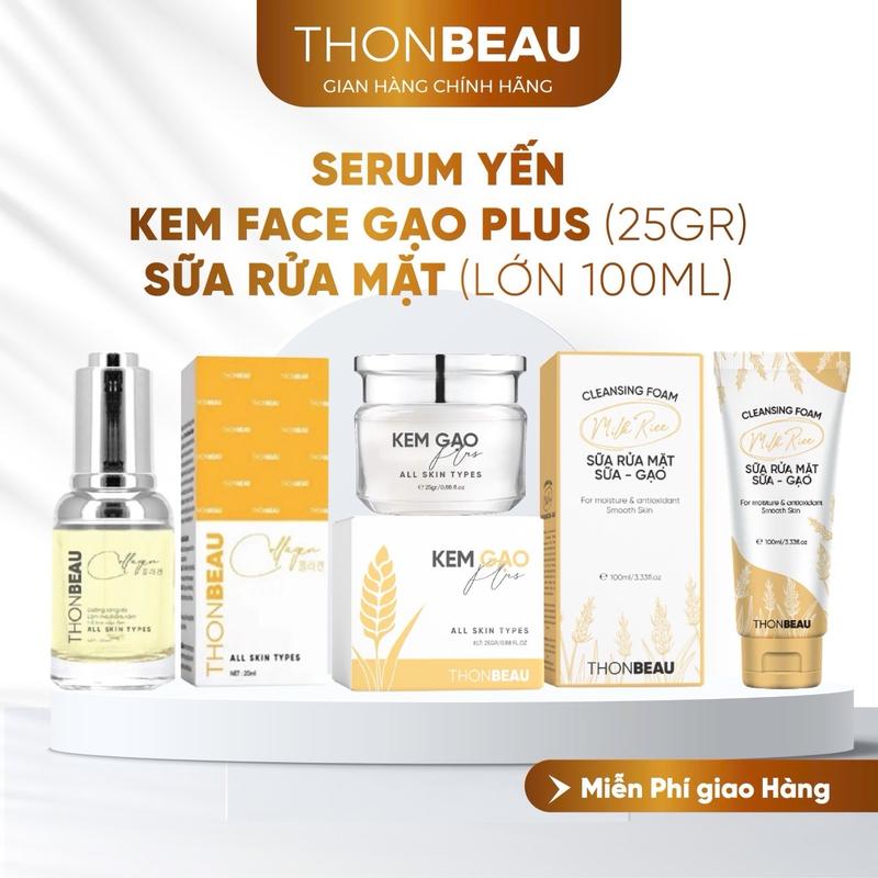  Kem Face Gạo Plus+ Serum Collagen Yến +Sữa Rửa Mặt Gạo  Chai Lớn - Skincare Massage Son 