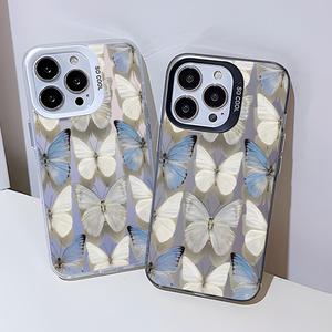 ผีเสื้อสีสันสดใสเหมาะสำหรับเคสโทรศัพท์มือถือ 15promax สไตล์อินขั้นสูง iPhone14 สีเงินเรียบง่าย 13 เคสอินเทรนด์