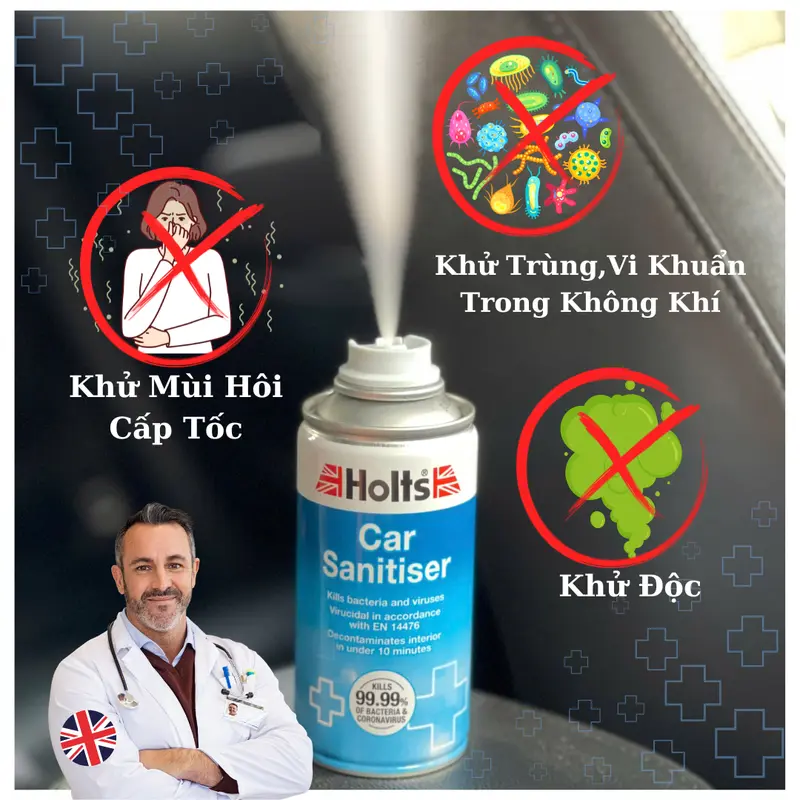 [ HOLTS 99,99% HOLTS CAR SANITISER ] Sản Phẩm Khử Mùi Hôi Và Diệt Khuẩn Không Khí Bảo Vệ Sưc Khỏe 0