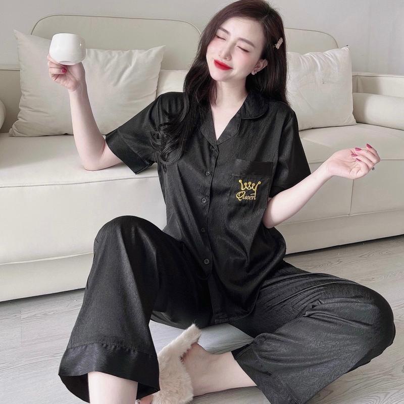 (55-100kg) ĐỒ BỘ BIGSIZE LỤA XƯỚC ÁNH KIM TÚI THÊU - TAY NGẮN QUẦN DÀI