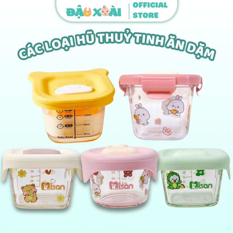 Hộp thuỷ tinh ăn dặm chia vạch cho bé đựng cháo ăn dặm, hũ thuỷ tinh trữ đông cho bé hộp  hấp
