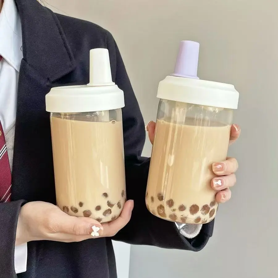 2025 Shipping from Philippines 500ml Sipable Milk Tea Plastic Cup with Straw High-looking Large-capacity Fruit Tea Cup for Student