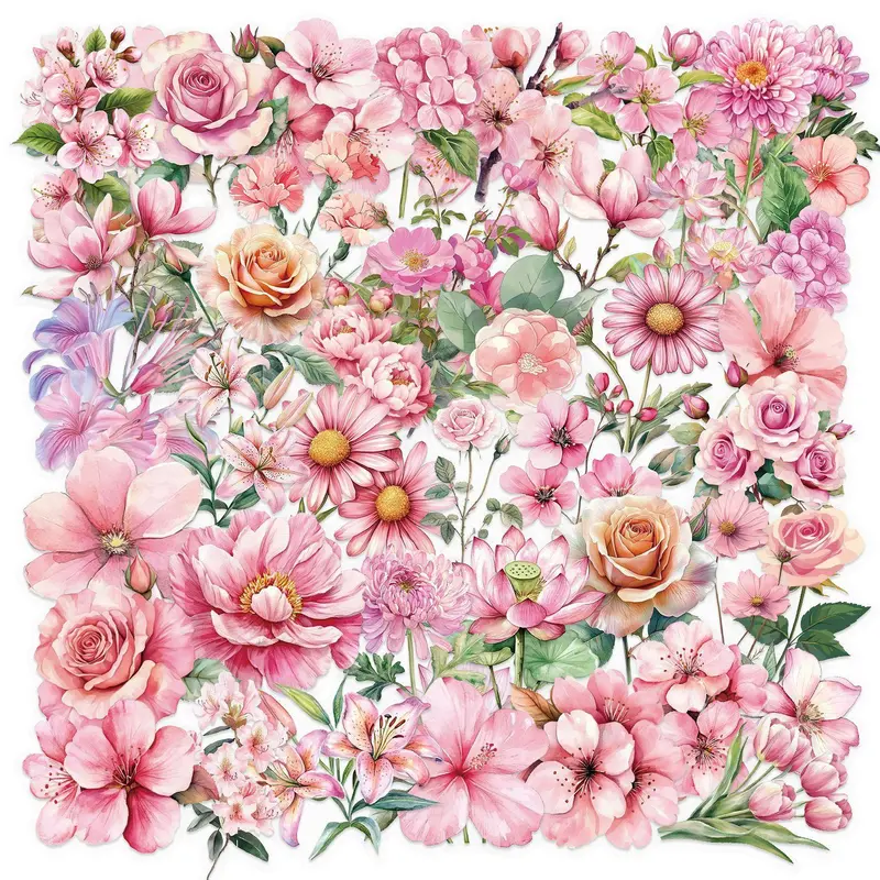 Flower Pattern Sticker, 50pcs/set Watercolor Flower Sticker, Decorative Sticker for DIY Scrapbooking, Journaling, Gift Wrapping, Greeting Card, Art Stickers 0