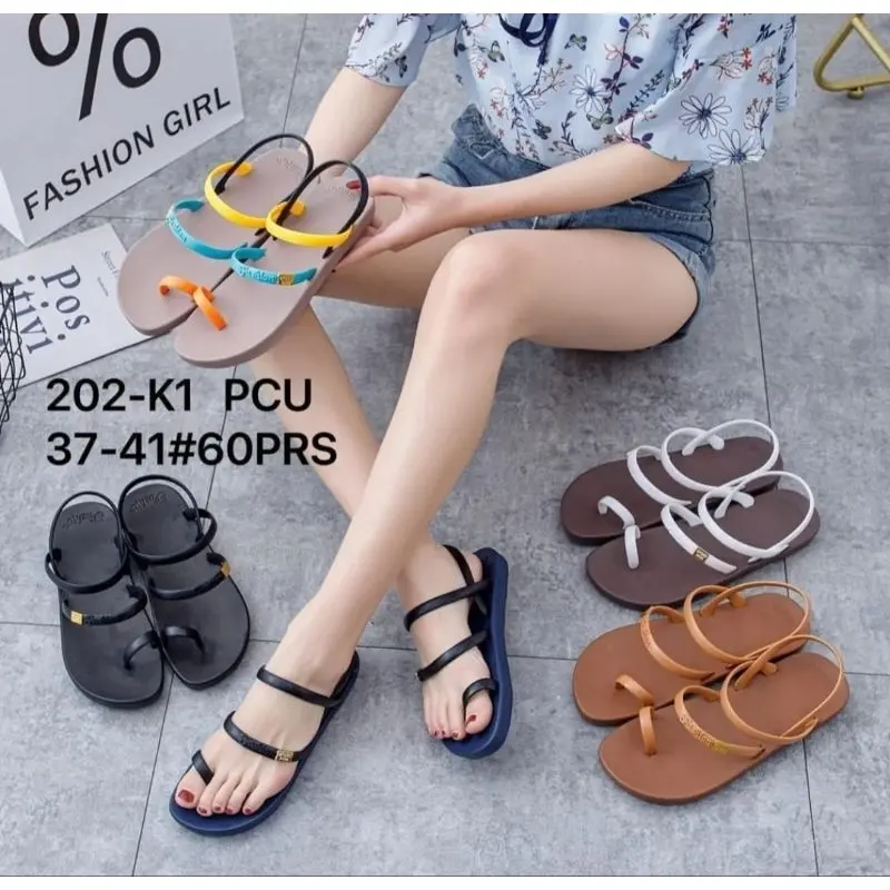 Sandal Original 202 Sandal Karet Jepit Tali Belakang Fashion Import PCU Size 37-41 Coklat Hitam