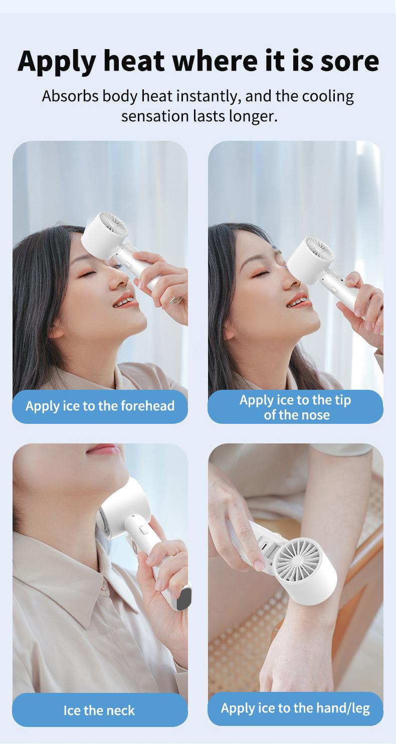 Product Introduction of Handheld small fan High speed powerful semiconductor cold air leafless spray refrigeration Small air conditioner Small mini turbine Portable portable charging Silent electric fan cooling magic weapon fan  portable 2