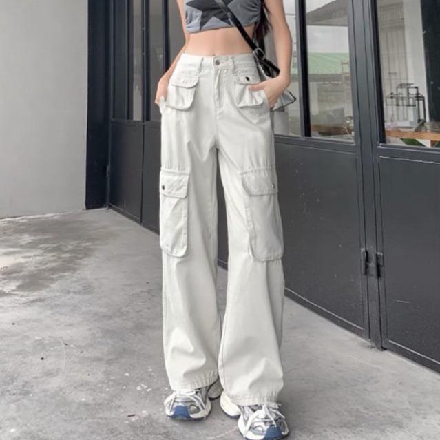BEIGE JEANS CELANA PANJANG WANITA CARGO LONG PANTS WOMEN MX681 0