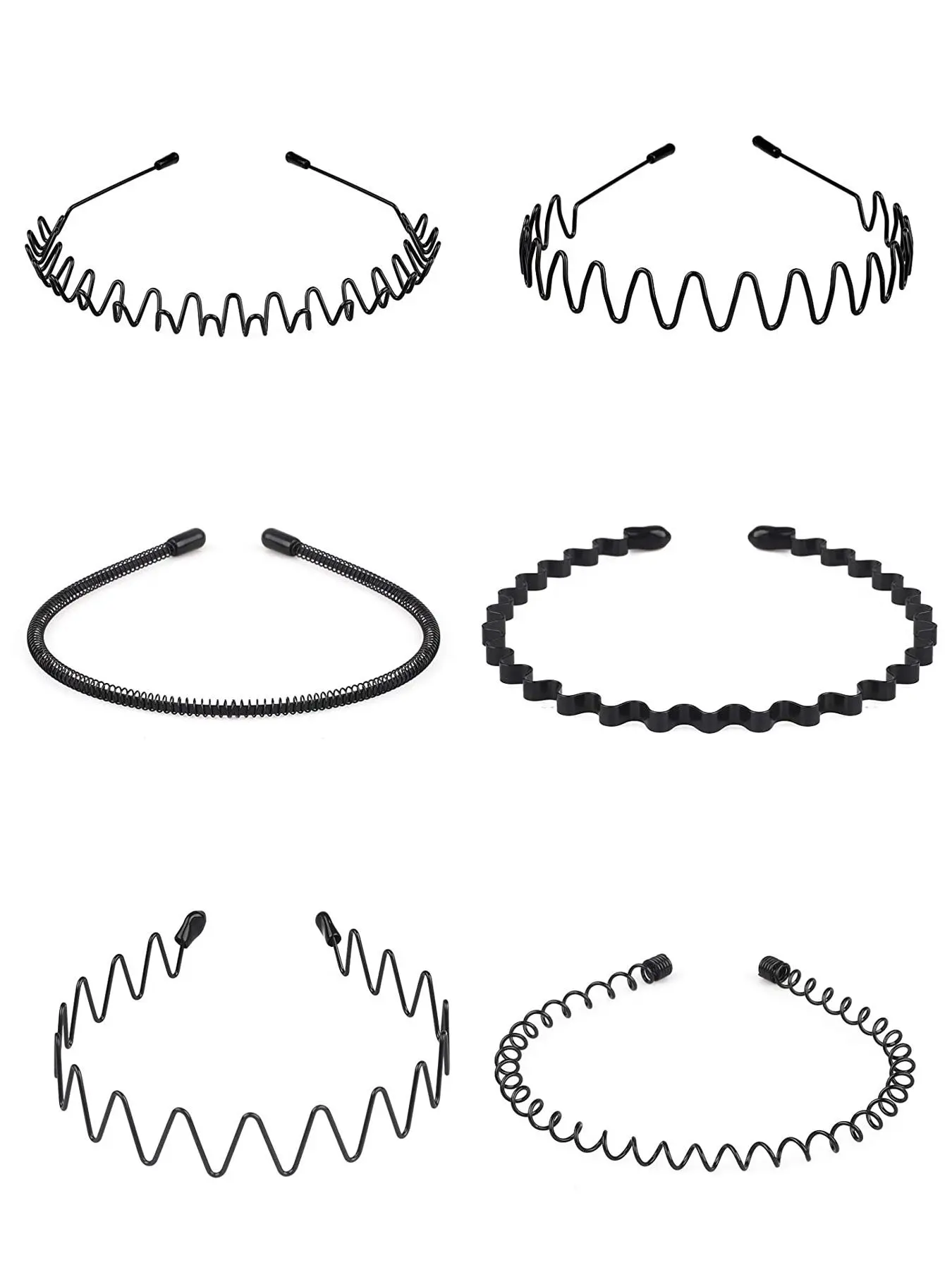 6pcs Metal Hair Band for Men & Women, Wavy Spring Outdoor Sports Headband for Men's Hair Band, Simple Elastic Non Slip Head Band, Ideal Choice for Gifts, Gym Wrap Headband