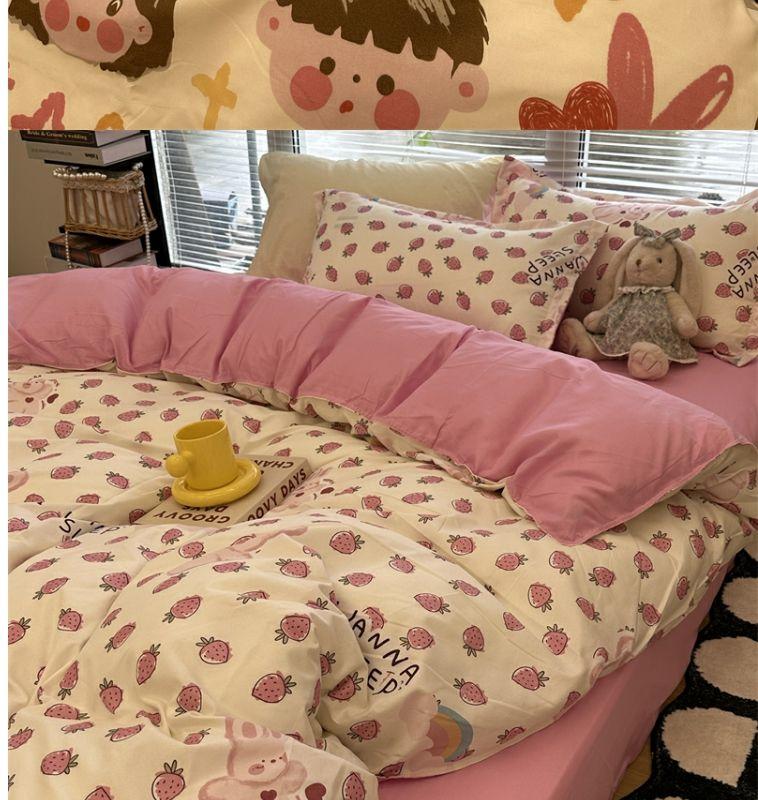 Product Introduction of Bộ Bốn Món Phong Cách Hoạt Hình Hàn Quốc, Chữ Cái Tiếng Anh Đầu Gấu, Vải Bông Giặt Tối Giản, Vỏ Chăn Giường Học Sinh, Bộ Ba Món, 2024 4