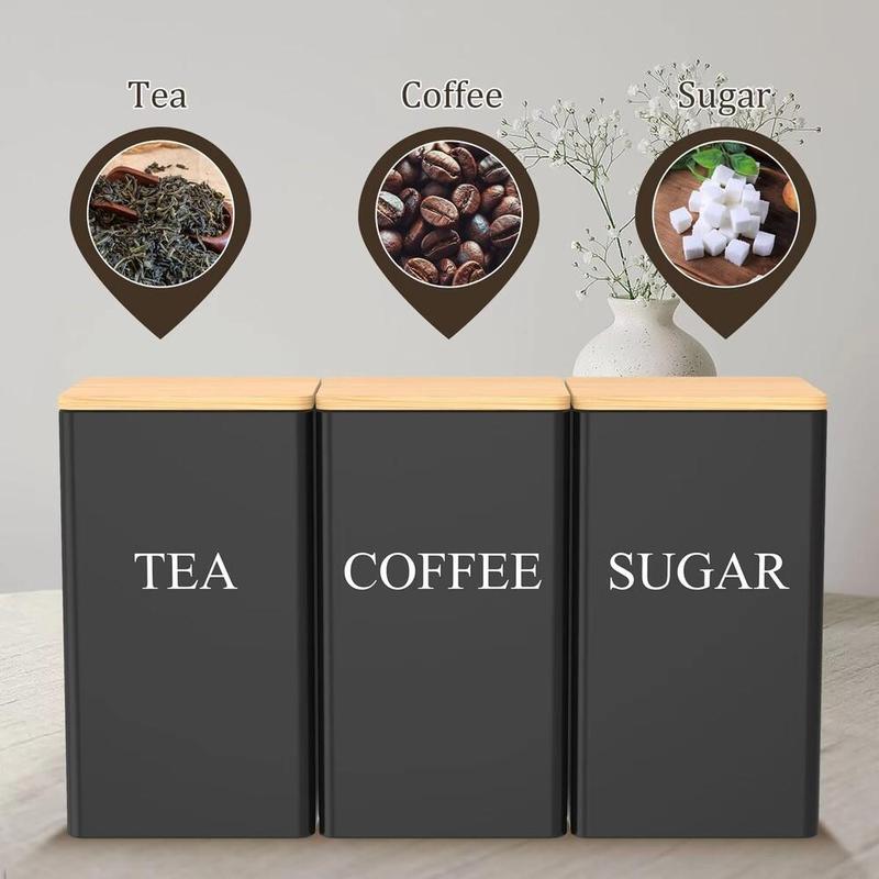 Tea Storage Box, 3 Counts/set Metal Tea Coffee Sugar Storage Jar with Bamboo Lid, Creative Storage Box for Home Office Dormitory School, Organiser 4