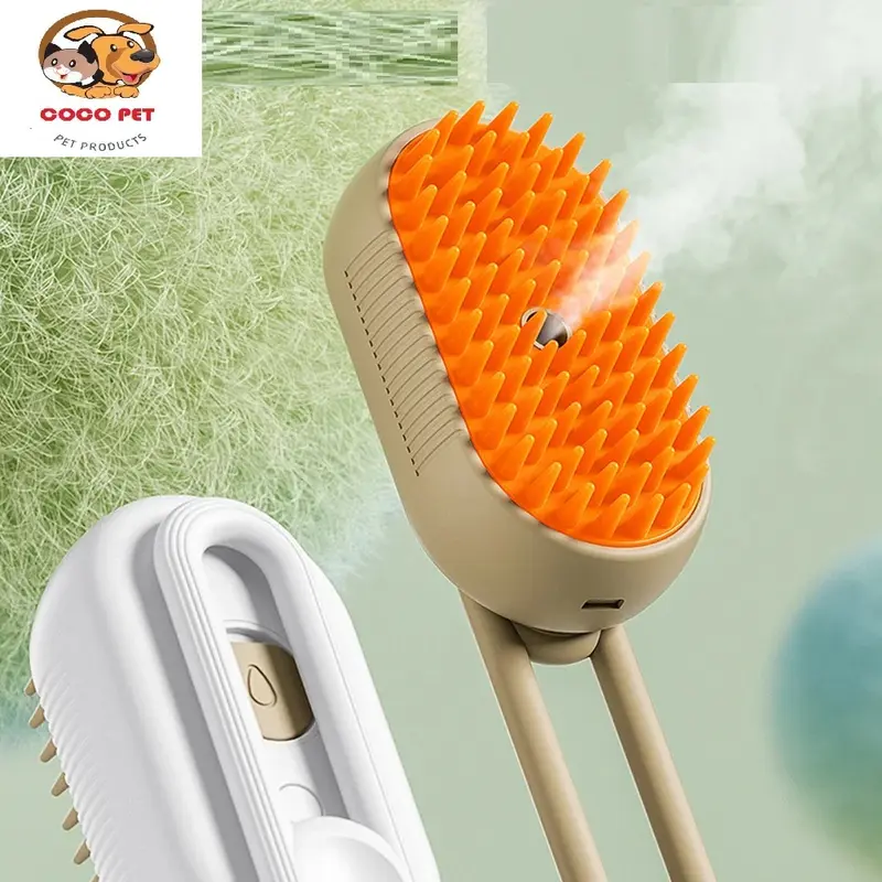 Lược Chải Lông Hơi Nước Cho Chó Mèo 3in1, Lược Chải Lông Thú Cưng Tích Hợp Massage Và Xịt Nước Làm Sạch Kèm Cáp Sạc USB 1