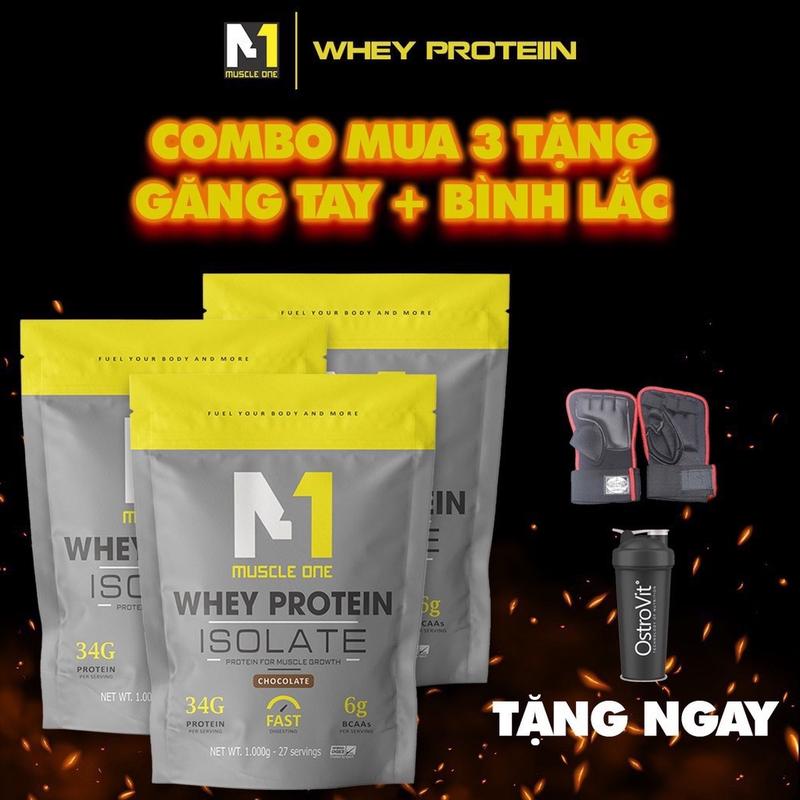  Combo 3 Túi M1 muscle one WHEY PROTEIN ISOLATE   Tặng Bình Lắc   Sô cô la Usb Audio Midi 