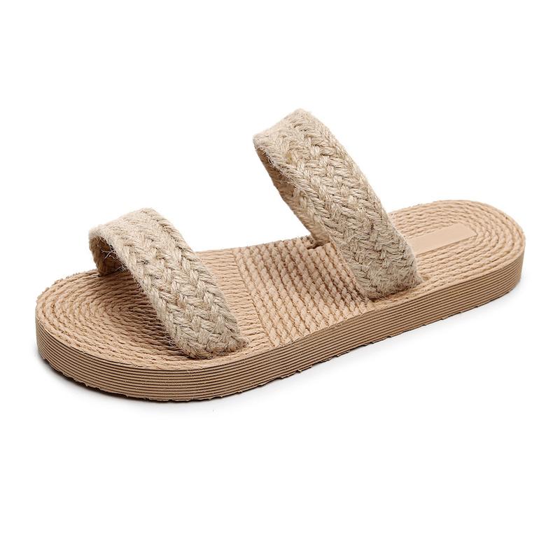 Product Introduction of Ethnic Style Imitation Straw Travel Imitation Hemp Bottom Women's Sandals Korean Fashion Outdoor Slippers Fashion Beach Girl Slippers 1