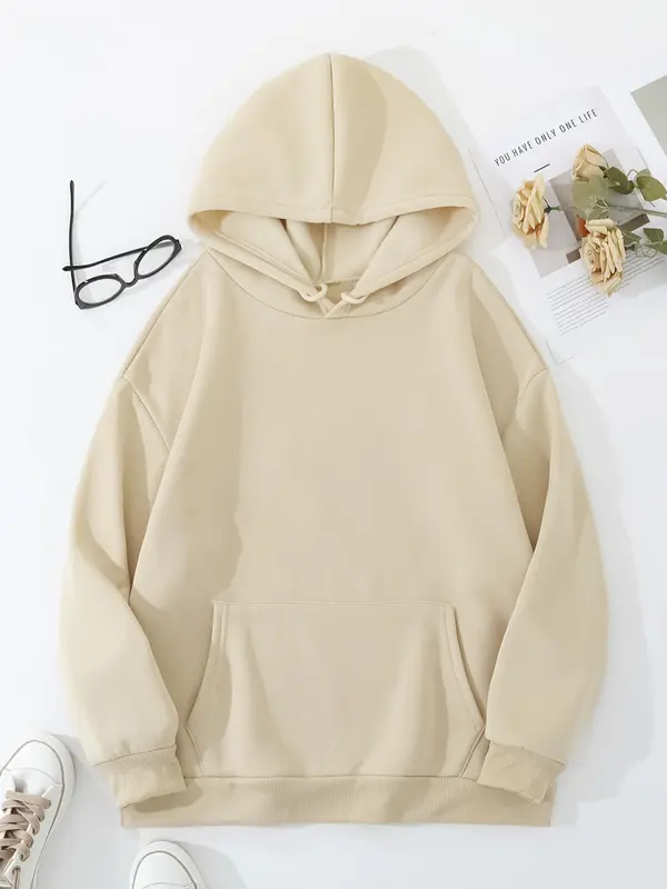 【Plus Size】 Letter & Airplane Print Drop Shoulder Hoodie, Fashion Casual Drawstring Pocket Hooded Sweatshirt for Daily Holiday Outdoor Wear, Women Clothing for Fall & Winter 5