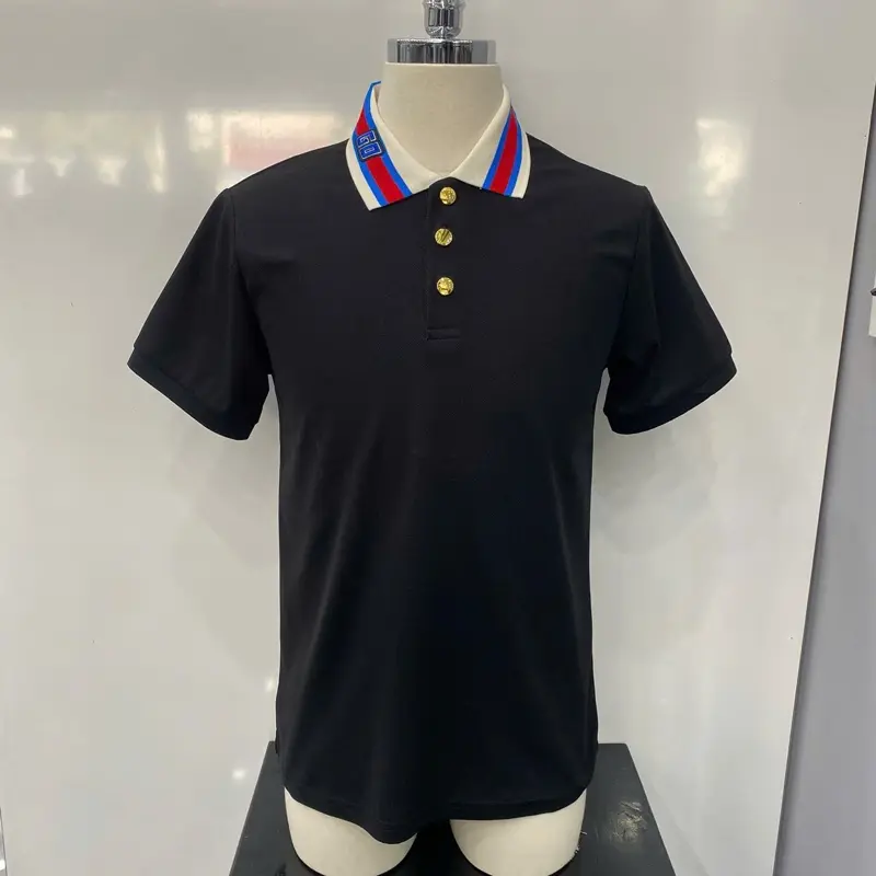 Polo nam thêu cổ chữ G núc đồng chất vải cotton gai mát nhẹ nam Menswear