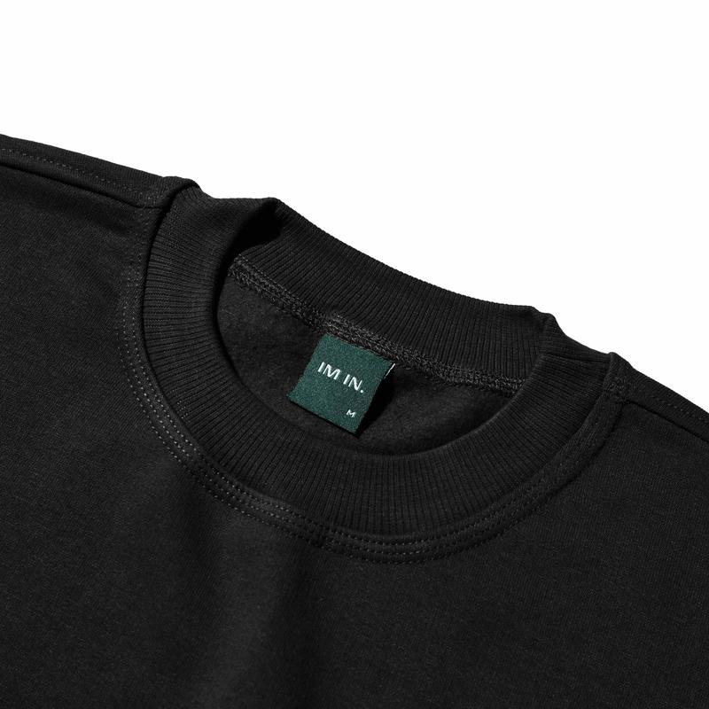 Kattoen - Crewneck Solid Black Sweater Oversized Fleece Basic 5