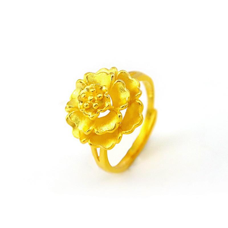 Product Introduction of Gold-Plated Women's Vintage Flower Ring Imitation Vietnamese Gold Flower Ring Bride Wedding Prosperity Flower Ring Jewelry 5