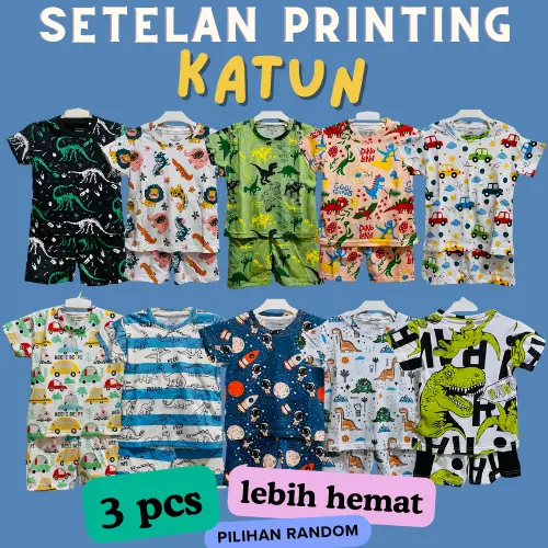 Set anak cowo,cewe printing.paket BUNDLING 3stel.katun 30s 0