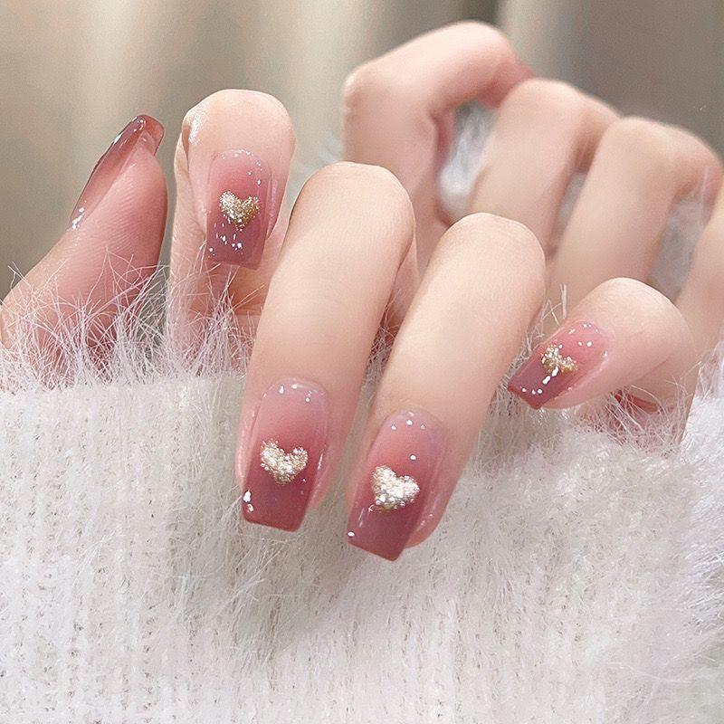Miếng Dán Móng Tay Làm Sáng, Thiết Kế Trái Tim Ngắn, Chất Lượng Cao Cấp, Có Thể Tháo Rời, Ins Mẹo Làm Móng, Thích Hợp Cho Học Sinh, Móng Tay Có Thể Đeo Thành Phẩm Hàng Mới Về 0