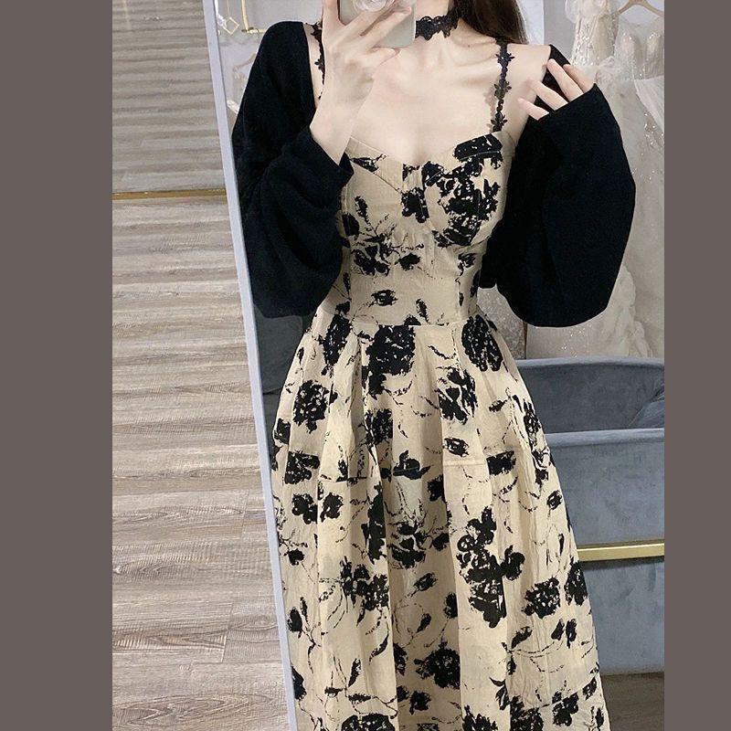 Product Introduction of 2024 Summer New French Retro Floral Strap Dress Hepburn Style Chic Cardigan Dress Two-Piece Suit 10