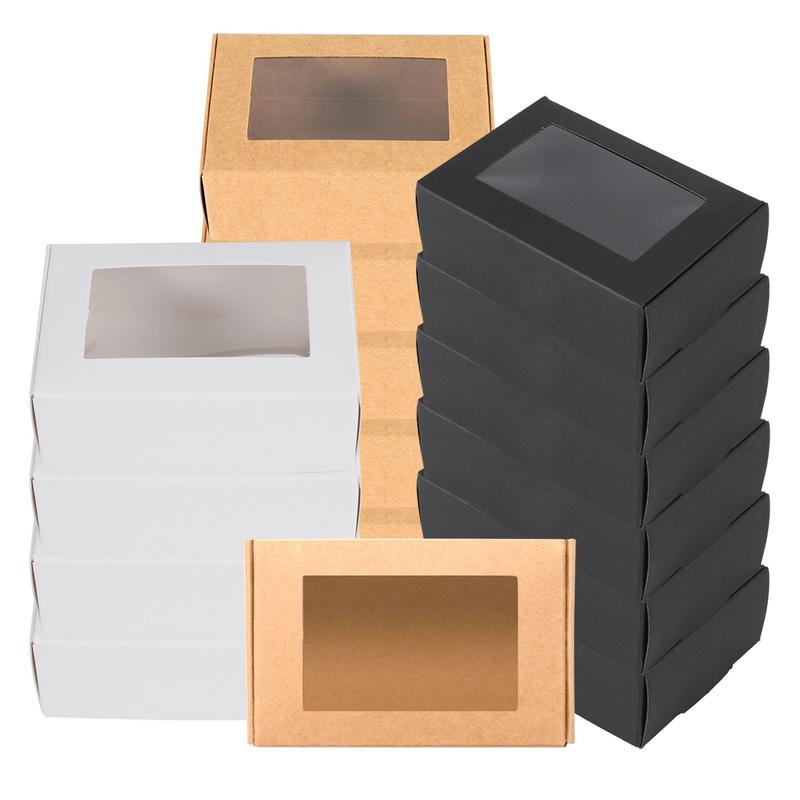 30 Pcs Mini Kraft Paper Box with Window Present Packaging Box Treat Box ...