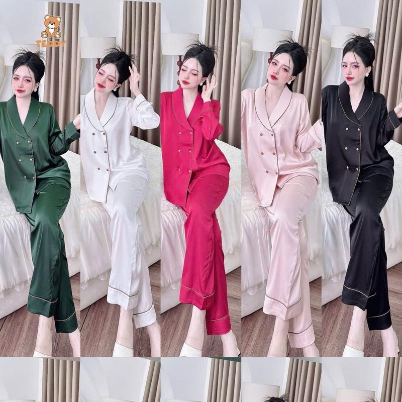 Size M XL 40-68kg . Đồ Bộ Nữ Pijama Cổ Sam . Chất Vải Lụa Latin Mềm Mịn. Quần Dài M93cm XL95cm Có Túi - Women