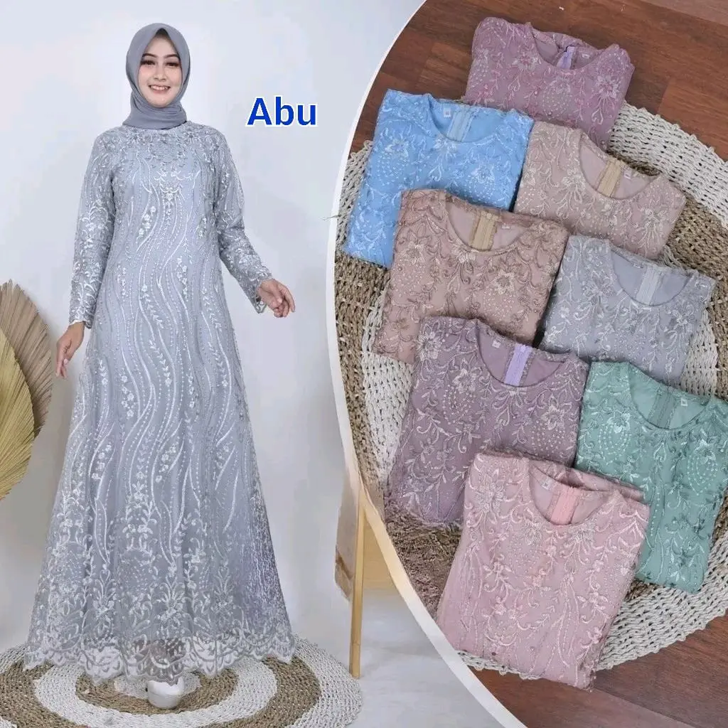 GAMIS MUSLIMAH PESTA CANTIK/GAMIS TILE MUTIARA/GAMIS MEWAH PESTA Muslim Wanita Dress Panjang Mutiara
