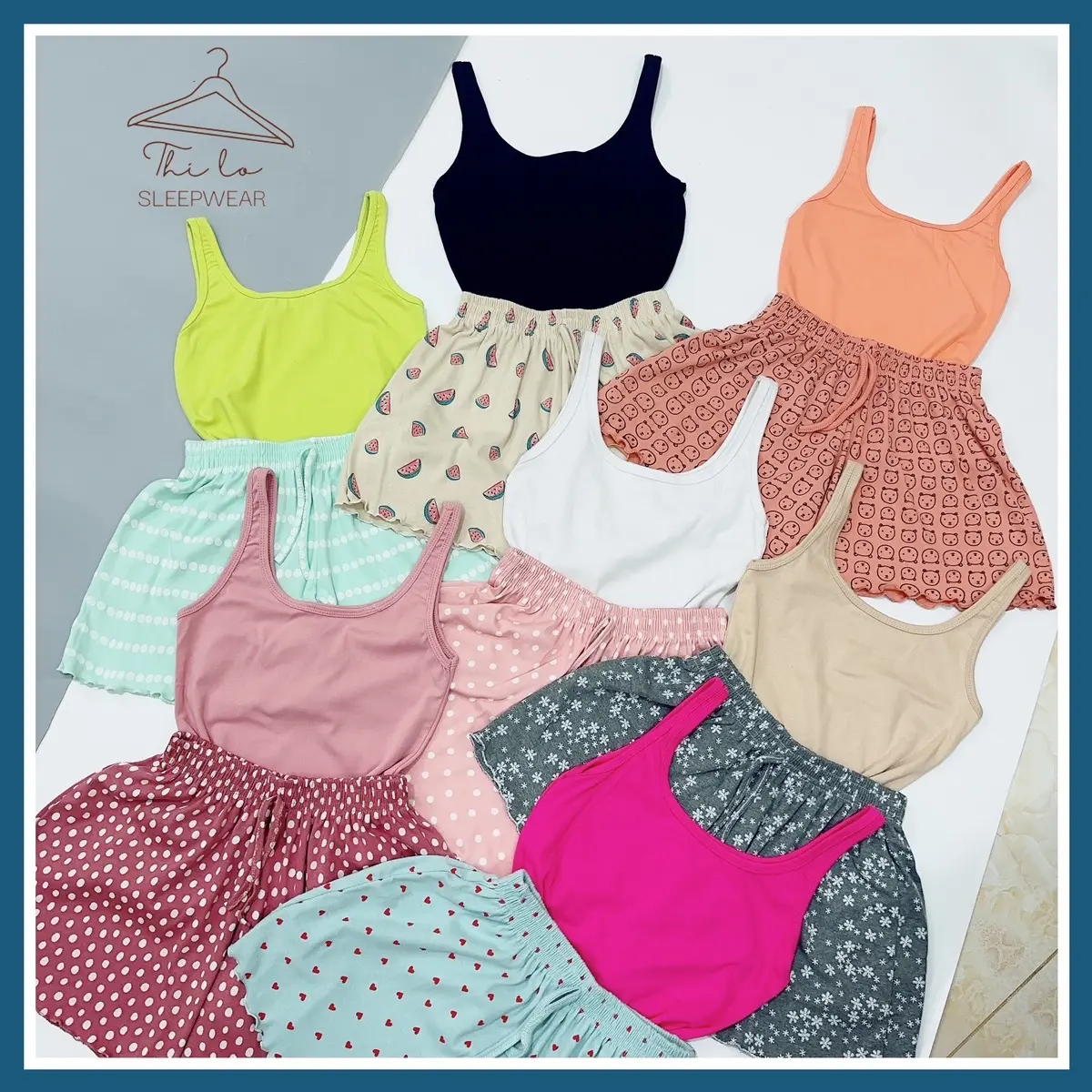 Bộ mặc nhà thun COTTON dây to nhiều màu bộ ngủ Áo Quần Nữ ngủ Nhung Women Top Quần Ngủ | BigBuy360 - bigbuy360.vn