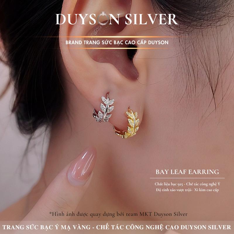 Khuyên tai bạc Ý 925 Duyson Silver vòng tròn nguyệt quế đính đá Cz 5A Giá bán 1 đôi KVDDXK24