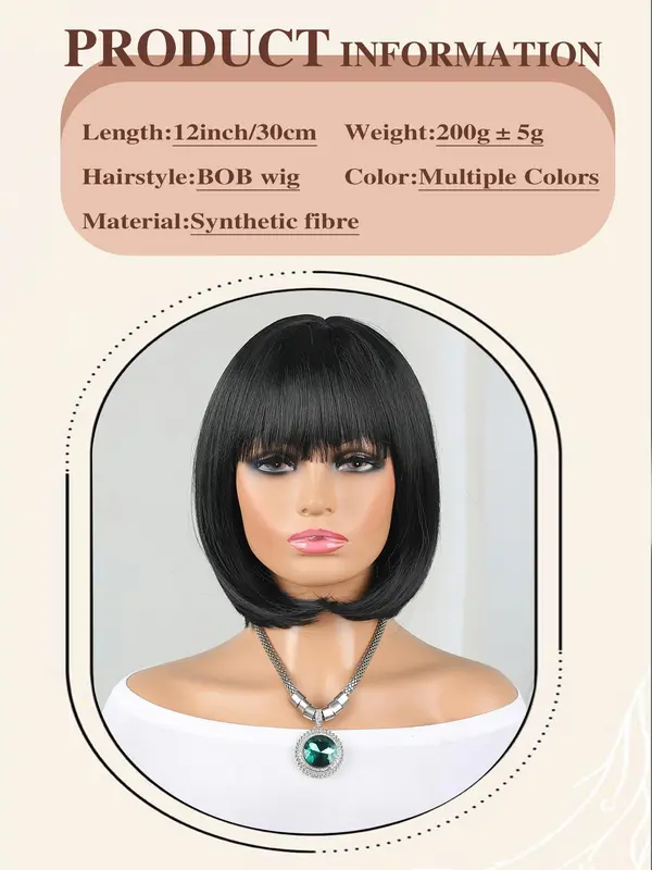 12 Inch Short Straight Bob Wig, Fashion Gorgeous Fluffy Wigs for Women, Synthetic Full Machine Wigs for Party, Daily Use 2