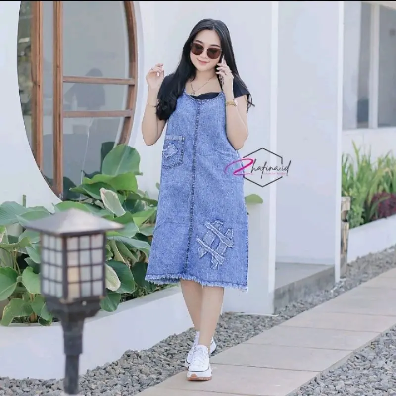 OVERALL JEANS WANITA JUMBO BIG SIZE GAUNI DENIM BAJU KODOK KEKINIAN TERBARU OVERAL CEWEK 2