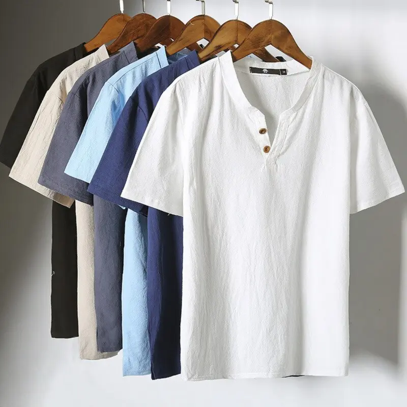 Áo Đũi Nam Cổ V Tay Ngắn Chất Liệu Đũi Mềm Mịn Mát Nhẹ Thoáng Mặc Như Không Mặc Menswear Cổ Tròn Sơ Mi Đen 0