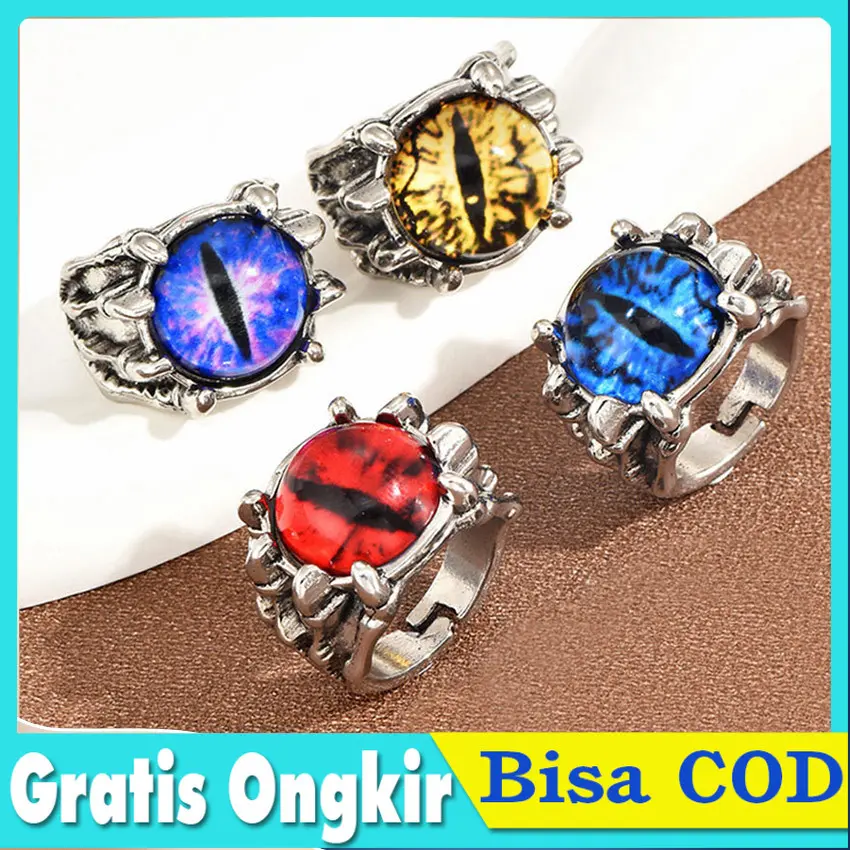 Cincin Titanium Mata Iblis Ruby - Desain Cakar Naga Unisex, Ukuran Dapat Diatur - Punk Goth Dragon Claw Evil Eye Rings / Cincin Model Cakar Naga Mata Iblis Gaya Hip Hop