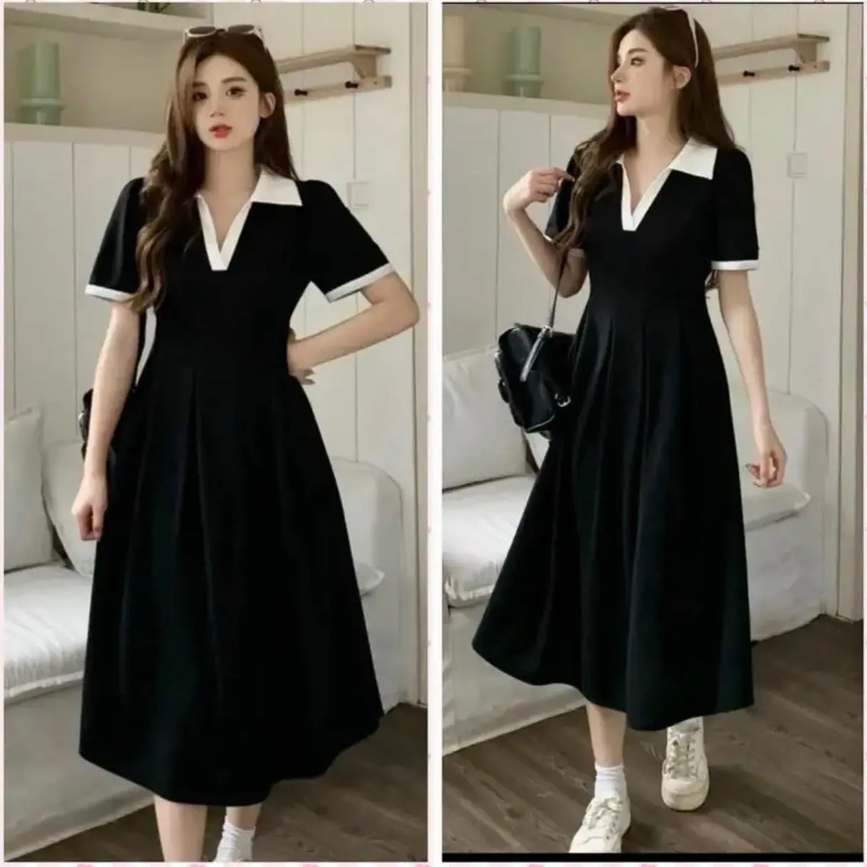 Đầm Bầu - Sau Sinh (V28). Thiết Kế Cổ Sơmi , V nhẹ. Chất Thun Tổ Ong Co Giãn , Dáng Chữ  A